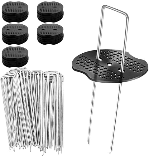 DYVXCIP Erdanker Bodenanker, Unkrautvlies Haken, Erdhaken 50 Stück + 50 Stück Unterlegscheiben, Feste Bodennägel Geeignet für Unkrautflusen, Gartenflusen, Zäune und Campingzelte
