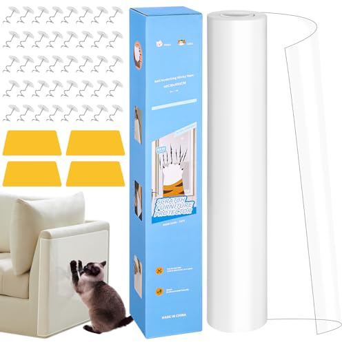Zaxiva Protezione Divano Graffi Gatto, Pellicola Autoadesiva 800cm x 40cm, Trasparente Antigraffio per Mobili, Porte e Pareti, Copri Divano Antigraffio per Gatto, Proteggi Divano Gatti Graffi