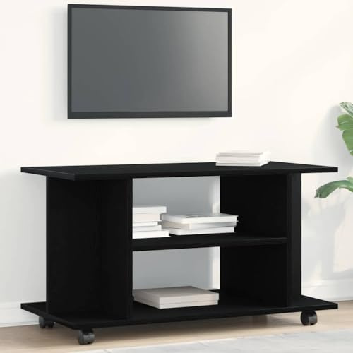 Homgoday Mobile TV Ruote Rovere Nero 80x40x45cm Legno Multistrato, Mobile Porta TV Mobiletto Basso per TV per Tavolino da Salotto Industriale Supporto TV Soggiorno