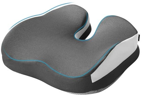 BUCOMTU Sitzkissen Orthopädisch,Ergonomisches mit Memory Foam,Orthopädisches Sitzkissen für Steißbein, Ischias & Hämorrhoiden,rutschfest,für Büro, Auto, Rollstuhl, Sofa & Gaming Stuhl (Grau)