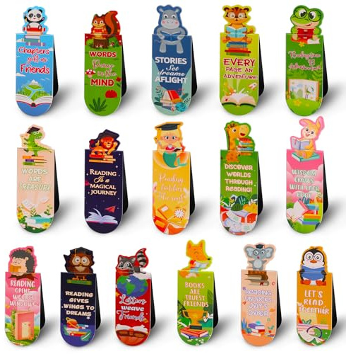 16 Pack Magnetic Bookmarks, Bookmark Girls Birthday Party Bag Fillers for Kids Cute Animals Bookmarks with Inspirational Party Favours School Leavers Graduation Gifts