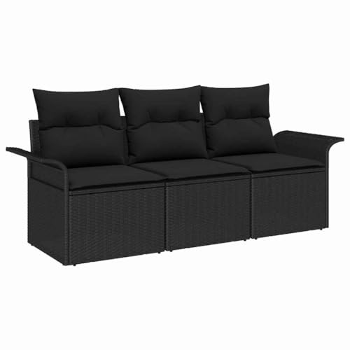 vidaXL Soffset med kudde 3 pcs Svart konstrotting, Modern modulkampanjsoffa, lätt rattansoffa, UV-resistent utomhusmöbel, stiliga terassmöbler