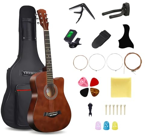 38inch Wood Acoustic Guitar for Adults, 6 Steel-String Acoustic Guitar With Guitar Bag, Elementary Tutorial of Folk Guitar for Beginners.
