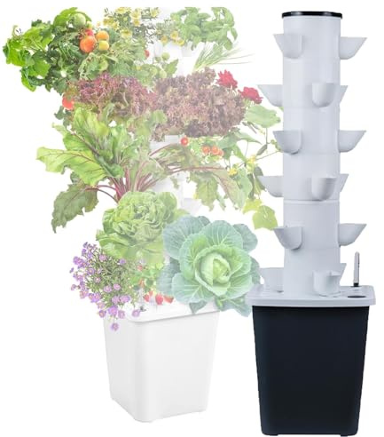 JIYIHENKEAI Tower Garden Hydroponic Growing System, DIY Hydroponic Farm Equipment, Suitable for Indoor Herbs, Fruits, and Vegetables(30 holes)