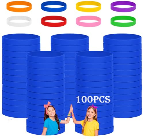 HONTIUS Silikonarmband barn, 100 stycken blå silikonarmband, 7 tum gröna silikonarmband silikon armband tom gummiarmband för skola lärare team party barn (för 8–12 år)