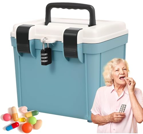 Lockable Medicine Box | Lockable Storage Container Bin - Organizer Portable Password Locking Large Capacity Tool for Document File Folders Collection Electrician Work Kitchen Office