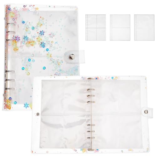 SUPERFINDINGS A5 Stickers Binder Organizer with 50 Sheets Binder Pockets Sticker Storage Display Book PVC Transparent Shell Collecting Sticker Album for Stickers,6 Ring