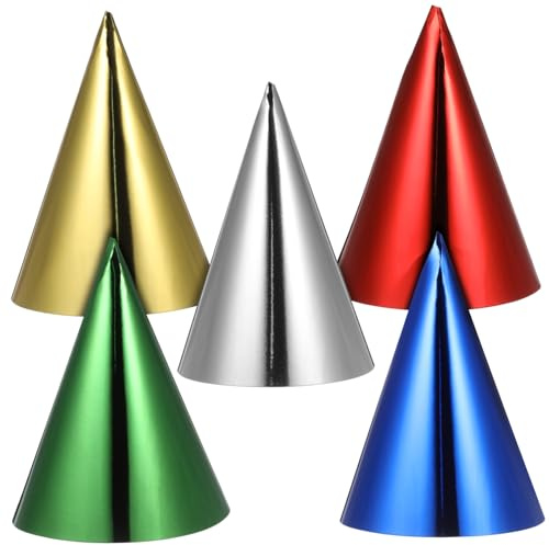 LIFKOME 15 Piezas Sombreros Cono Fiesta Coloridos con Elástica para Cumpleaños y Celebraciones Gorros Ligeros de Papel Rojo Azul Verde Dorado y Plata para Festivo