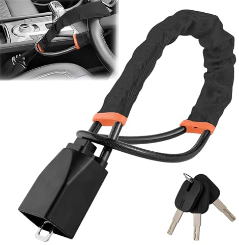 TOCMSNHG Steering Wheel Lock, Car Steering Wheel Locks, High Visibility Seat Belt Steering Lock, Heavy Duty Anti-Theft Device Fit for Cars, SUVs, Vans, Caravans, 3 Keys (Black)