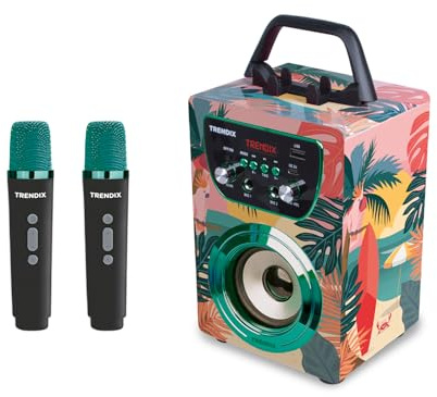 Trendix - Karaoke Enfant Tropical Vibes | Enceinte Karaoke 2 Micro sans Fil | Karaoké Enfant 2 Microphones | Enceinte avec Micro sans Fil | Enceinte Bluetooth Portable | Cadeau Fille 8 Ans |