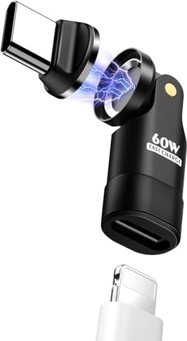 TiMOVO Magnetischer Lightning auf USB C Adapter,Schnelles Laden&Datenübertragung,90 Grad Rechtwinkliger USB-C Stecker auf Lighting Buchse Adapter für iPhone 16, MacBook Pro/iPad,Tablet,Laptop, Schwarz
