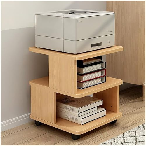 Piccolo supporto per stampante con ruote di bloccaggio, scaffale mobile a 3 livelli e carrello per documenti per casa e ufficio, tavolino compatto per piccoli spazi, 50,8 x 50,8 x 50,8 cm (naturale)