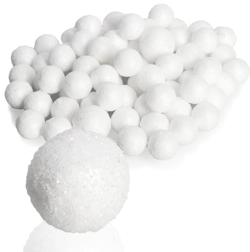 com-four® 90x Schneekugeln - Polyfoam Deko Kugeln - vielseitige Weihnachtsdeko mit Glitzer - Christbaumschmuck (Ø 1,5 cm)