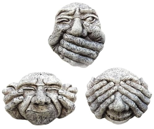 AZIDWERYQ Gartenharz-Wasserspeier, Zaun-Hängestein-Effekt, Hören, Sehen, Sprechen Sie Nichts Böses, Figur, 3 Stück, Garten