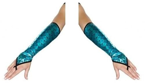 TrendandStylez Meerjungfrau Handschuhe, Einheitsgröße, Schuppenmuster Polyester, Fingerlos, für Erwachsene, Unterwasserwelt Mottoparty Karneval Kostüm Accessoire