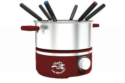 LITTLE BALANCE 8962 Little Fondue Meuuuh...!, Appareil à fondue 6 personnes, Caquelon inox, Compatible induction, 1,8 litres, 650 W, Piment