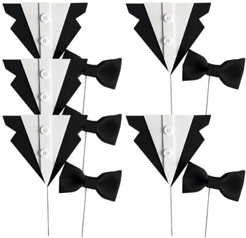 FSSTUD 10 Sets Suit Bow Cake Toppers Father's Day Theme Party Cupcake Toppers Tuxedo Cake Topper Picks Bowtie Cupcake Toothpicks Dessert Decoration Picks for Husband Dad