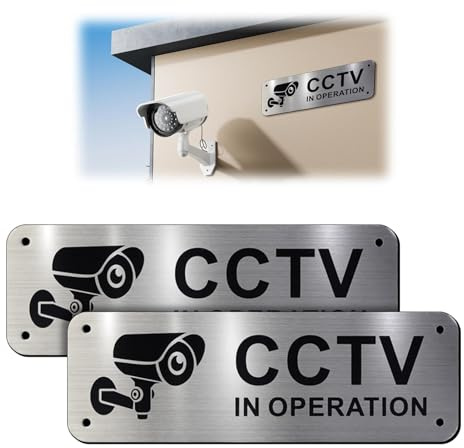 2 Pack CCTV IN OPERATION Sign - 15x5cm Aluminum Security Camera Signs, Self-Adhesive with Pre-Drilled Holes & Screws for Indoor/Outdoor Home, Business, Store, Office, Warehouse