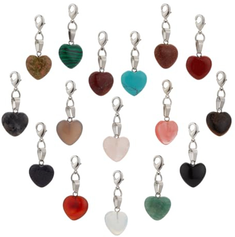 PH PandaHall 16 Stil Muttertag Herz Stein Anhänger 16 Stück Liebes Edelstein Anhänger Muttertag Quarz Edelstein Charms Chakra Stein Charms Mit Karabinerverschluss Für Geburtstag Hochzeit Schmuck