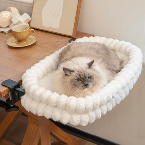 Cheerpals Katzenliege Schreibtisch & Tisch – Platzsparend Klappbar Katzenhängematte mit Metallgestell, 2-in-1 Winter & Sommer Wendedesign, Stabile Katzenbett Befestigung ohne Bohren, Große Liegefläche