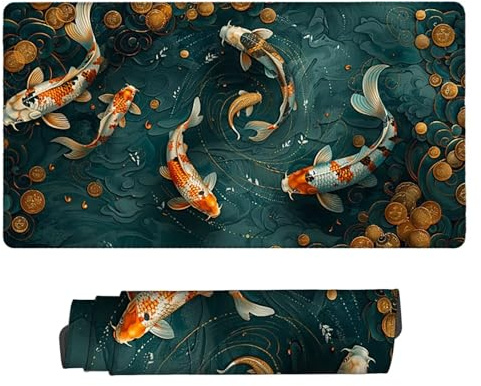 Gaming Mauspad 1200 x 600 mm XXL Gaming Mousepad Verlängertes Großes Mauspad Schreibtischauflage, Genähte Kanten Mousepad, rutschfeste Gummibasis, Schreibtisch Schutz für Home Office (Fisch) Z-502