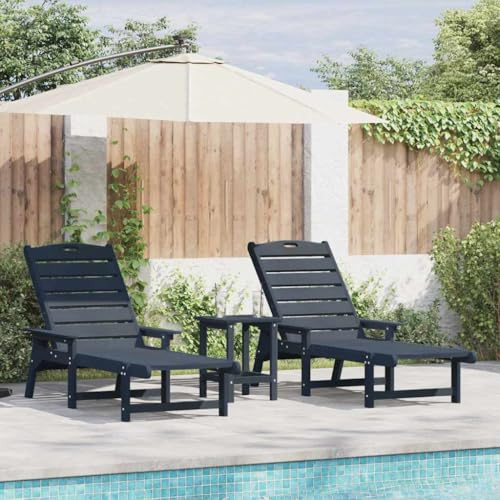 Mandloder Sonnenliege 2er-Set Marineblau, 195,5 x 53 x 98,5 cm, Polyethylen, verstellbare Rückenlehne, wetterfest, für Garten, Terrasse, Pool, Balkon