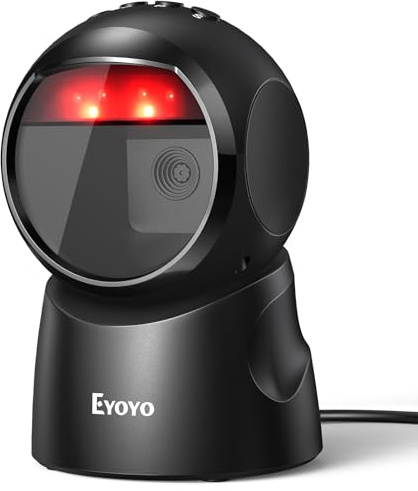 Eyoyo 2D-USB-Barcode-Scanner, freihändig, automatisch, omnidirektional | QR-Code-Scanner für den Schreibtisch, kabelgebunden, Umschaltknopf für 1D- und 2D-Modus