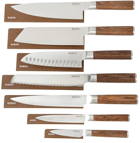 Babish 14-Piece Full Tang Forged Dark Pakka Wood Kitchen Knife Set – High-Carbon 1.4116 German Steel Cutlery with Protective Sheaths – Professional Chef Knife Set