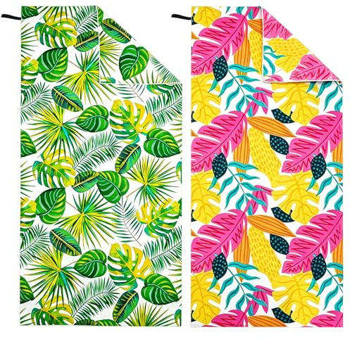 Hexify Strandtuch XXL 2er Set 90×180 cm,Groß Schnelltrocknendes Mikrofaser Handtuch, Sandfrei Badetuch,Stranddecke Damen strandhandtuch (Grün+Rosa)