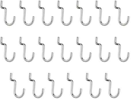 VBSYUYQ 20 Pcs Chrome Iron J Pegboard Hooks for Garage Tool Storage | 20 pack chrome iron j pegboard hooks for garage workshop tool storage wall organizing accessory