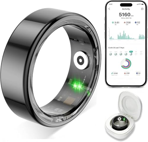 TYUIOL Smart Ring für Damen Herren, Fitness Tracking Ring mit Herzfrequenz, Schlafüberwachung, Schrittzählung für iOS und Android, Keine Abonnementgebühr, IP68 wasserdicht(Schwarz, 8)