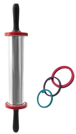 Zerodeko Mattarello in Acciaio Inossidabile da 28cm con Anelli di Spessore Regolabili per Impasti, Utensile da Pasticceria Resistente e Antiaderente per Pasta e Dolci