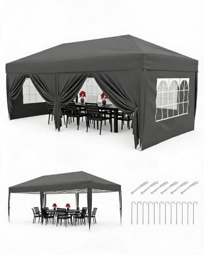 GarveeHome Faltpavillon 3x6 Winterfest, Pop Up Pavillon Wasserdicht 150D Oxford UV-Schutz 50+, Partyzelt Gartenzelt 3-Fach Höhenverstellbar Mit Tragetasche & 4 Seitenwänden Für Party