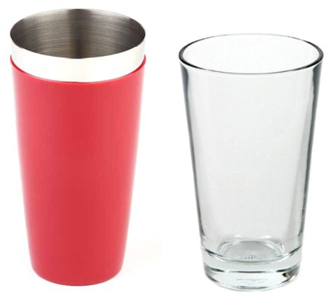 Boston Shaker 2 teilig, 700 ml Becher + 400 ml Glas edler Cocktailshaker rot gummiert rutschfest spülmaschinenfest