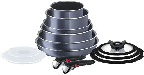 Tefal Ingenio Elegance Pots & Pans Set, 13 Pieces, Stackable, Removable Handle, Space Saving, Non-Stick, Sparkling Grey, L23190AZ