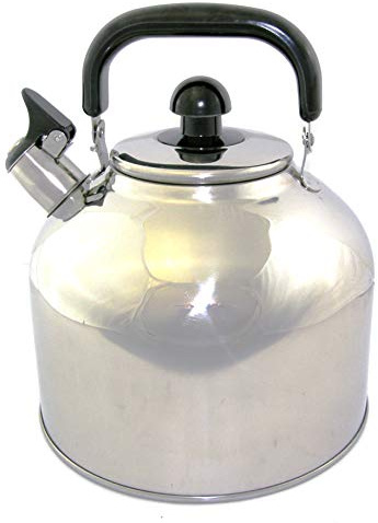 Stainless Steel Whistling Tea Kettle Large 7 Quart Teapot with Mesh Infuser 6.3 Liter Hot Water Pot Removable Lid Covered Handle Big Teapot For Making Fresh Brewed Iced Tea or Coffee Loud Whistle