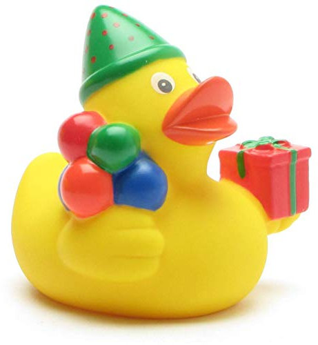 Duckshop I Badeente Happy Birthday I Quietscheente I L: 7,5 cm I inkl. Quietscheentchen-Schlüsselanhänger im Set I Geschenk Kinder I Geschenk Geburtstag