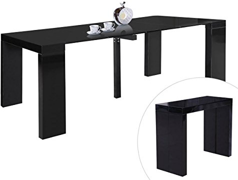 Habitat et Jardin Table Repas Extensible Dina - 200/40 x 94 x 75 cm - Noir laqué