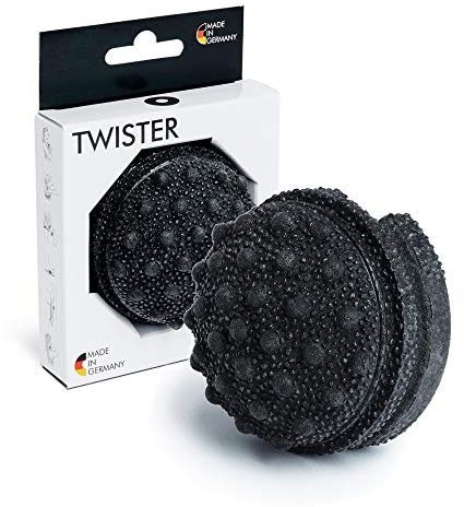 BLACKROLL® TWISTER (7 x 5 cm), Massageball zur Behandlung verklebter Faszien, ergonomisches Faszien-Massagegerät mit Noppen, Faszienball für punktuelle Tiefenstimulation, Made in Germany, Schwarz