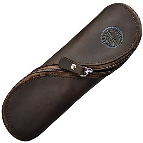 MOSI Genuine Leather Reading Glasses/Pencil Case - Authentic and Unusual Handmade Vintage Gift Pouch (Dark Brown)