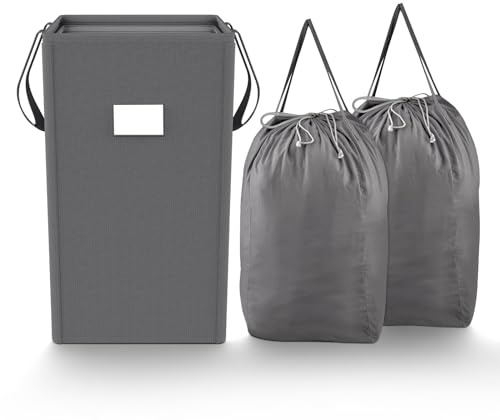 MCleanPin 210L Laundry Hamper Collapsible with 2 Washable Laundry Bags, Dirty Clothes Hamper,Laundry Basket with Handles Foldable Hamper Dorm Laundry Basket for College,Grey