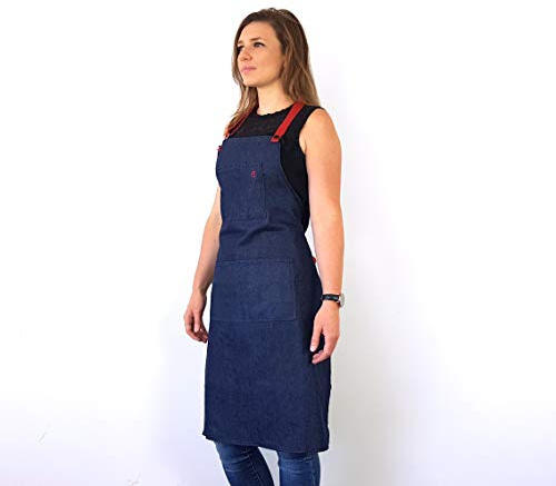 COOKUT Tablier Jam-Denim dans un bocal en verre avec ceinture en cuir rouge, nylon/A