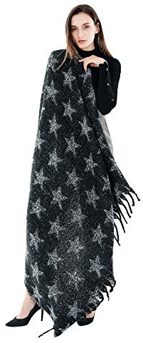 UK_Stone XXL Schal Damen Übergroßer Halstuch Stern Muster Damenschal Warm Winterschal mit Quaste aus Imitat-Pashmina für Xmas,