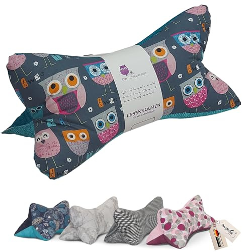 Leseknochen Tiere Nackenkissen Handmade in D, waschbar (Eule Petrol)