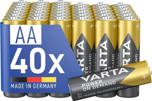 VARTA Batterien AA, 40 Stück, Power on Demand, Alkaline, 1,5V, Vorratspack in umweltschonender Verpackung, ideal für Computerzubehör, Smart Home Geräte