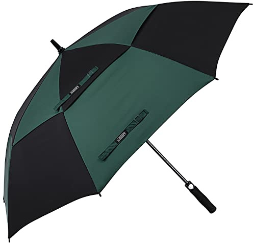 G4Free 47/54/58/62/68 tum automatisk öppen golfparaply extra stor överdimensionerad dubbel baldakin ventilerad vindtät vattentät pinne paraplyer (svart och mörkgrön, 54 tum)
