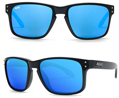 Myway Sonnenbrille im italienischen Stil, echtes polarisiertes Kristallglas, Echtglas, blau verspiegelt, nicht polarisierte Gläser