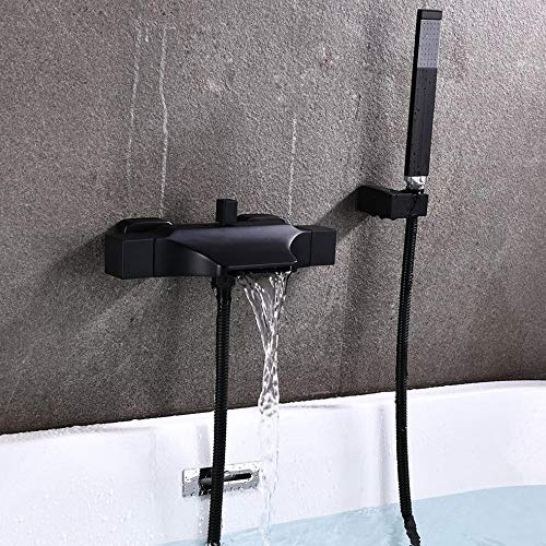 Badewannenarmatur Wasserfall Badewanne Wasserhahn Alle Kupfer Wand Wasserfall Dusche Heiße Und Kalte Badewanne Wasserhahn (Schwarz+handdusche)
