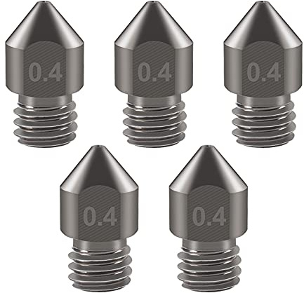 AITRIP 5 Piece High Temperature Sharp Hardened Tool Steel MK8 Nozzles 0.4mm for 1.75mm Makerbot, Creality CR-10 All Metal Hotend, Ender 3/ Ender3 pro, CraftBot, Prusa i3 3D Printer (5PCS)