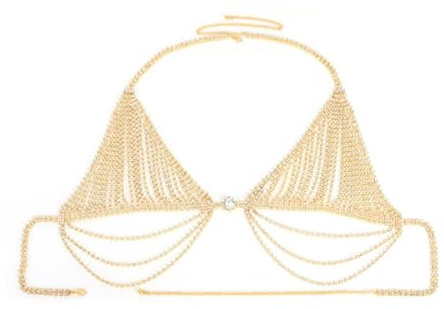 Diamante Catena del petto Reggiseno Mutandine Scintillante Strass Catena del corpo Cristallo Bikini Gioielli sul petto biancheria intima Donna Sexy Abbigliamento da discoteca (Oro)